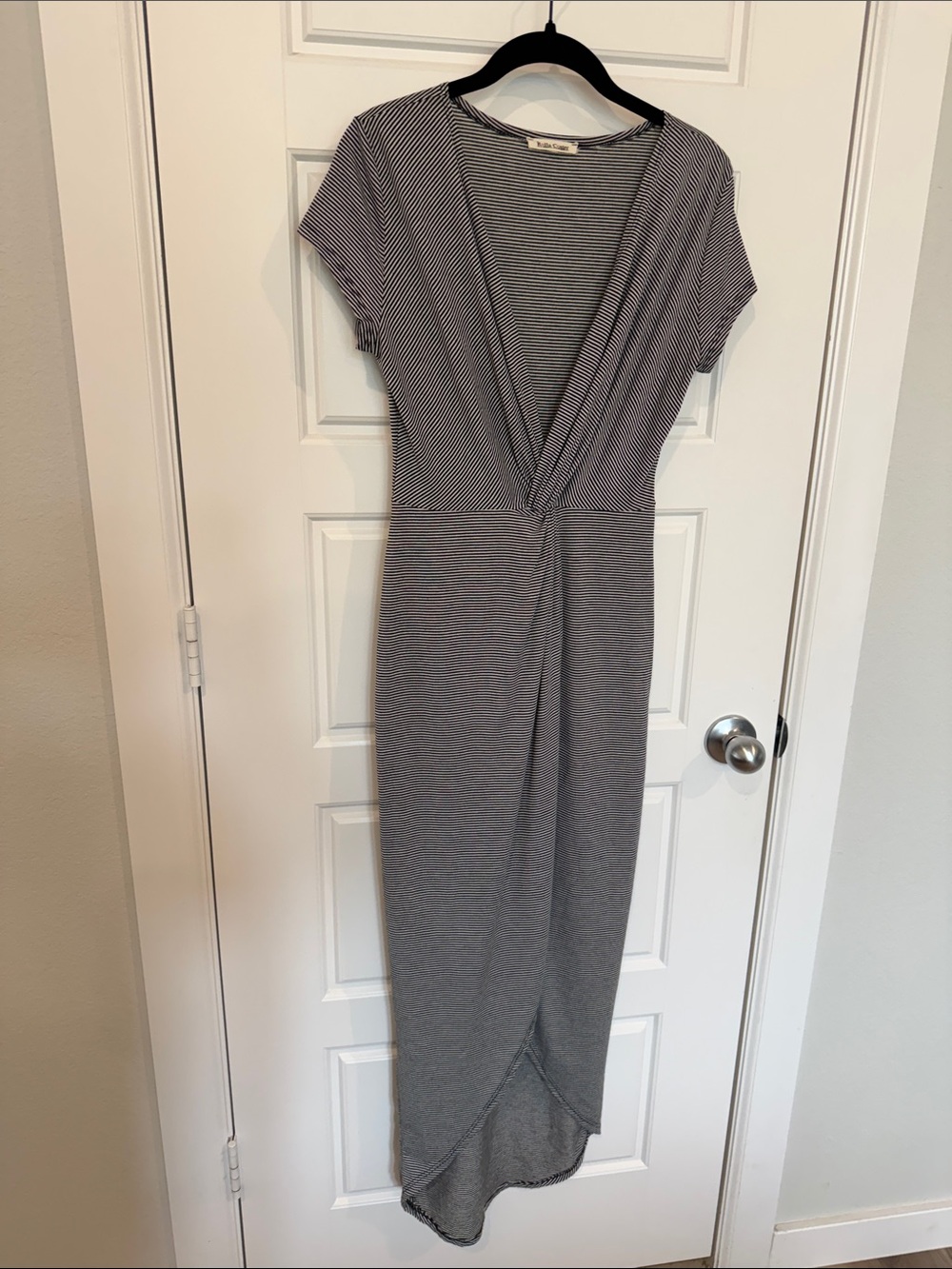 Rolla Coster Gray Striped Midi Wrap Dress